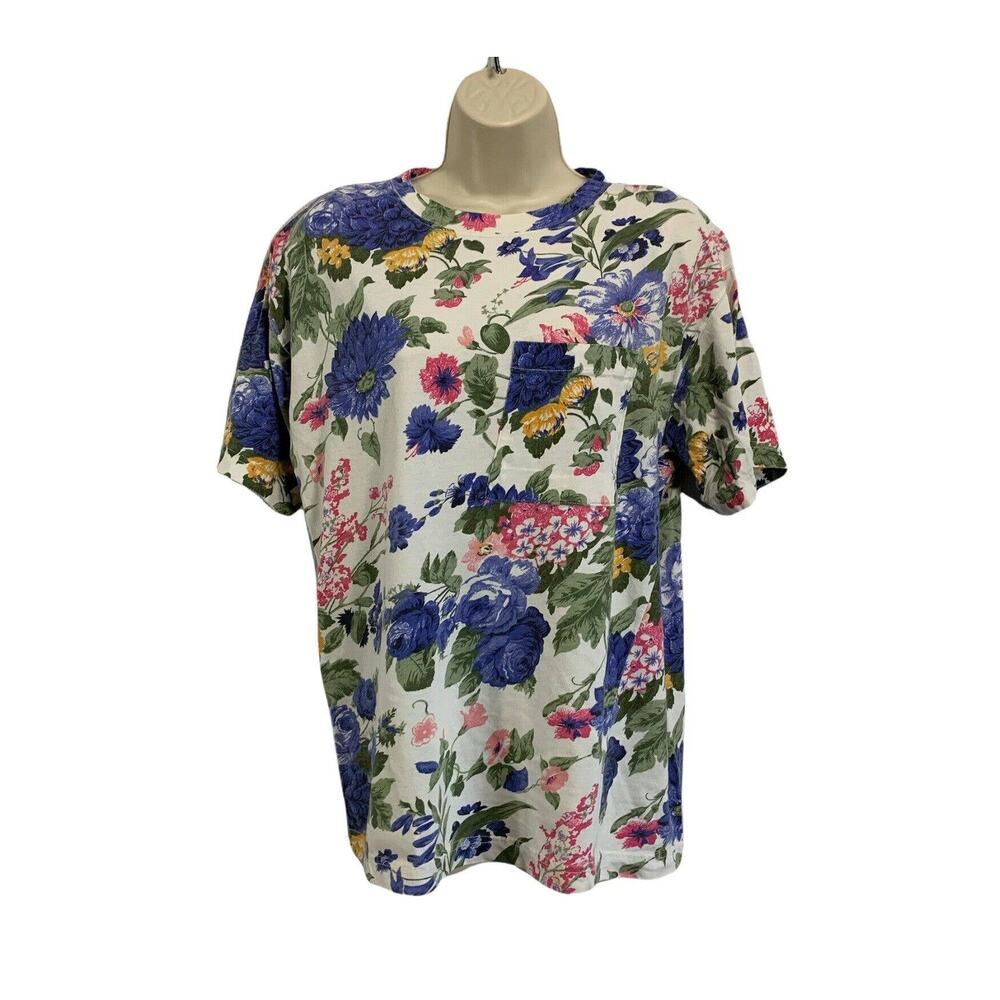 Vintage Currants Womens Floral Short Sleeve Shirt Size Medium Padded Colorful